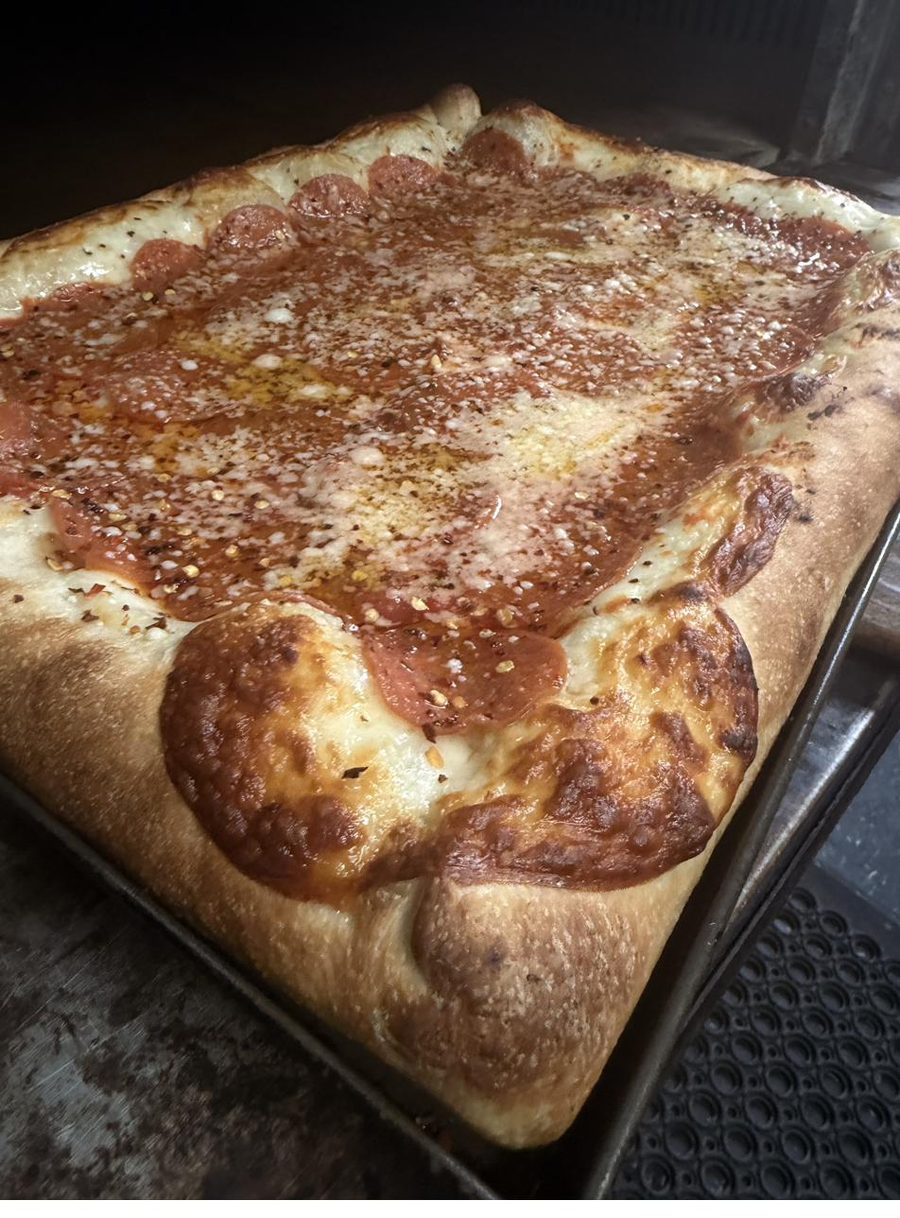 A pie coming out of the oven